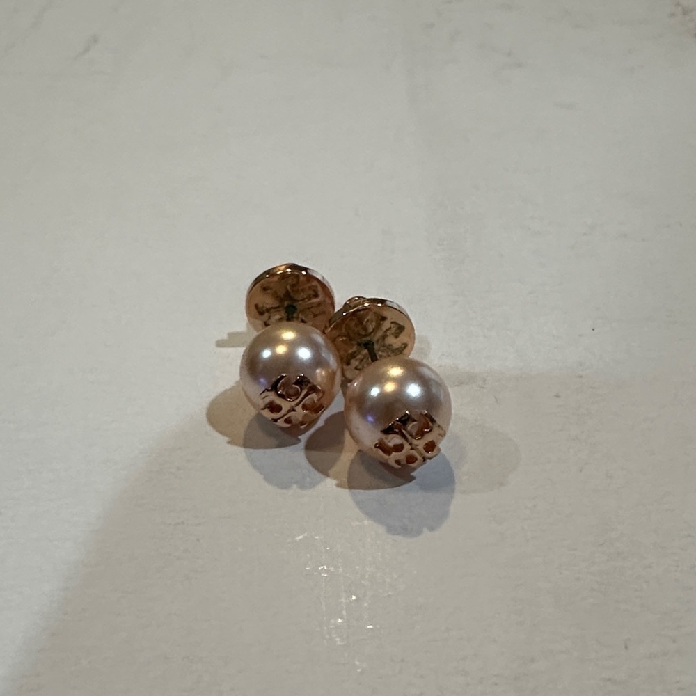 Tory Burch Elegant Gold and Pearl Earrings